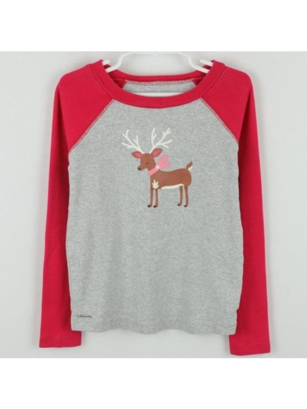 American Girl Girls Size 8 Gray Red Knit Reindeer Graphic Long Sleeve Pajama Top